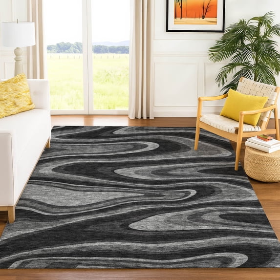 Addison Rugs Chantille Indoor/Outdoor Contemporary Abstract Black Machine Washable Rectangle Rug, 10' x 14'