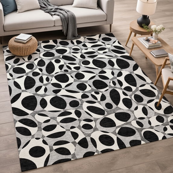 Addison Rugs Chantille Indoor/Outdoor Contemporary Abstract Black Machine Washable Rectangle Rug, 10' x 14'
