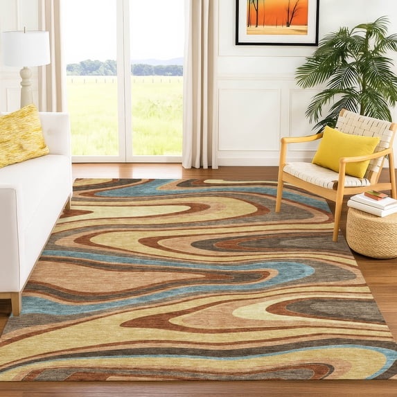 Addison Rugs Chantille Indoor/Outdoor Contemporary Abstract Gold Machine Washable Rectangle Rug, 10' x 14'