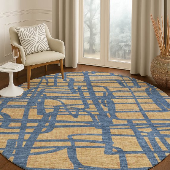 Addison Rugs Chantille Indoor/Outdoor Contemporary Abstract Gold Machine Washable Round Rug, 8' x 8'