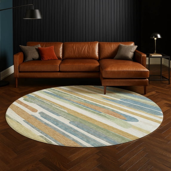 Addison Rugs Chantille Indoor/Outdoor Contemporary Abstract Ivory Machine Washable Round Rug, 8' x 8'