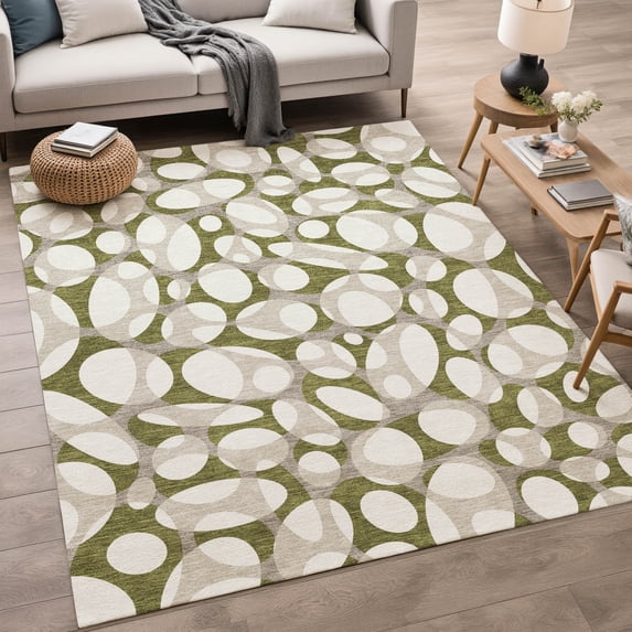 Addison Rugs Chantille Indoor/Outdoor Contemporary Abstract Olive Machine Washable Rectangle Rug, 5' x 7'6"