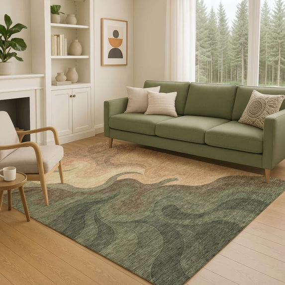 Addison Rugs Chantille Indoor/Outdoor Contemporary Abstract Olive Machine Washable Rectangle Rug, 9' x 12'