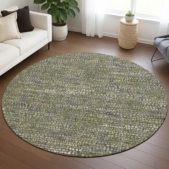 Addison Rugs Chantille Indoor/Outdoor Contemporary Abstract Olive Machine Washable Round Rug, 8' x 8'