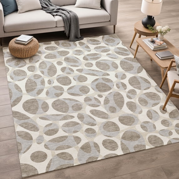 Addison Rugs Chantille Indoor/Outdoor Contemporary Abstract Taupe Machine Washable Rectangle Rug, 5' x 7'6"