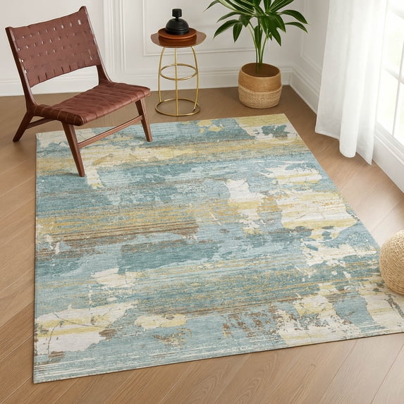 Addison Rugs Chantille Indoor/Outdoor Contemporary Abstract Teal Machine Washable Rectangle Rug, 10' x 14'