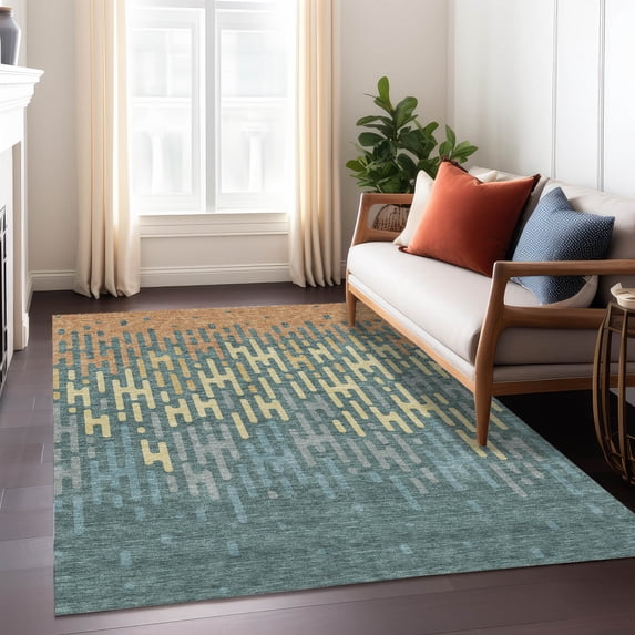 Addison Rugs Chantille Indoor/Outdoor Contemporary Abstract Teal Machine Washable Rectangle Rug, 3' x 5'