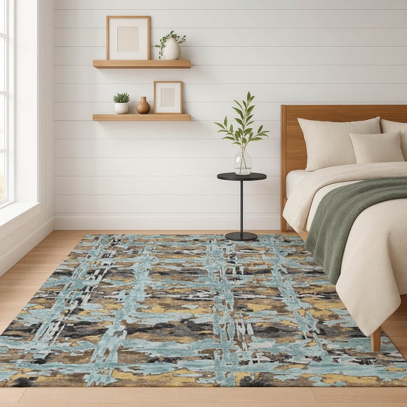 Addison Rugs Chantille Indoor/Outdoor Contemporary Abstract Teal Machine Washable Rectangle Rug, 3' x 5'