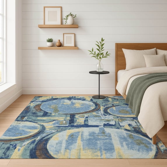 Addison Rugs Chantille Indoor/Outdoor Contemporary Abstract Teal Machine Washable Rectangle Rug, 9' x 12'