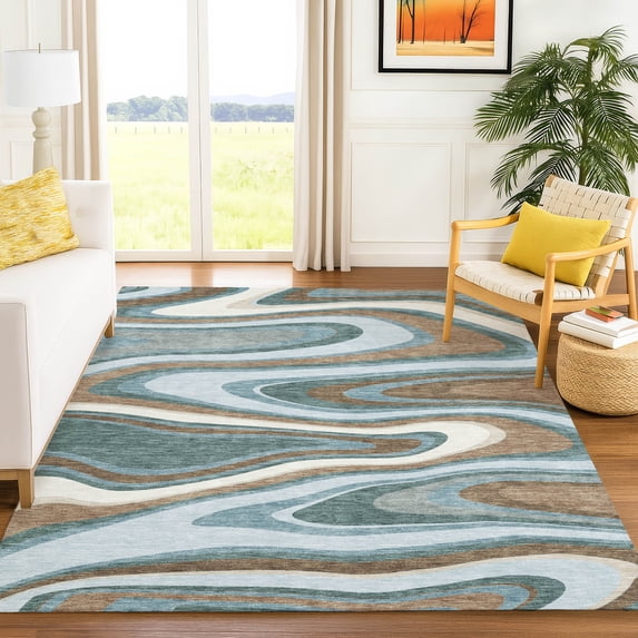Addison Rugs Chantille Indoor/Outdoor Contemporary Abstract Teal Machine Washable Rectangle Rug, 9' x 12'