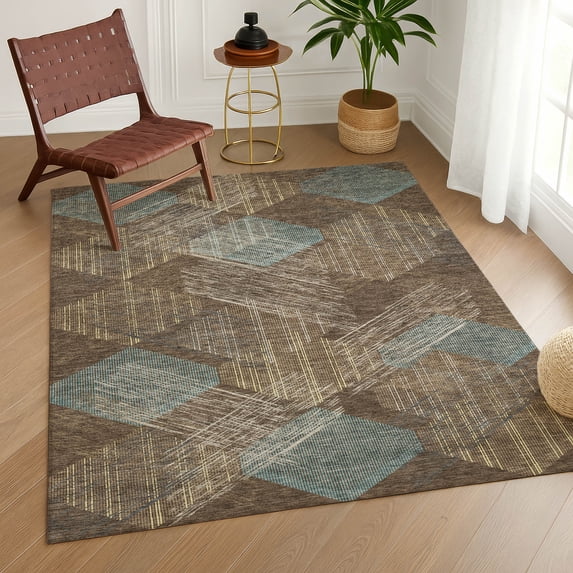 Addison Rugs Chantille Indoor/Outdoor Contemporary Geometric Chocolate Machine Washable Rectangle Rug, 10' x 14'