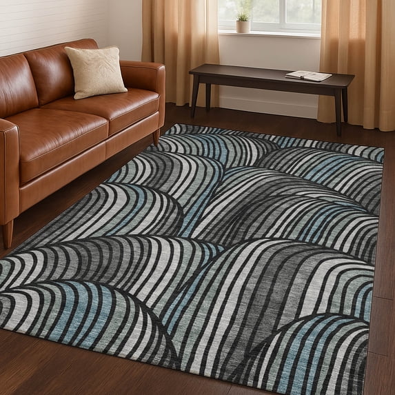 Addison Rugs Chantille Indoor/Outdoor Contemporary Mid-century Modern Black Machine Washable Rectangle Rug, 10' x 14'