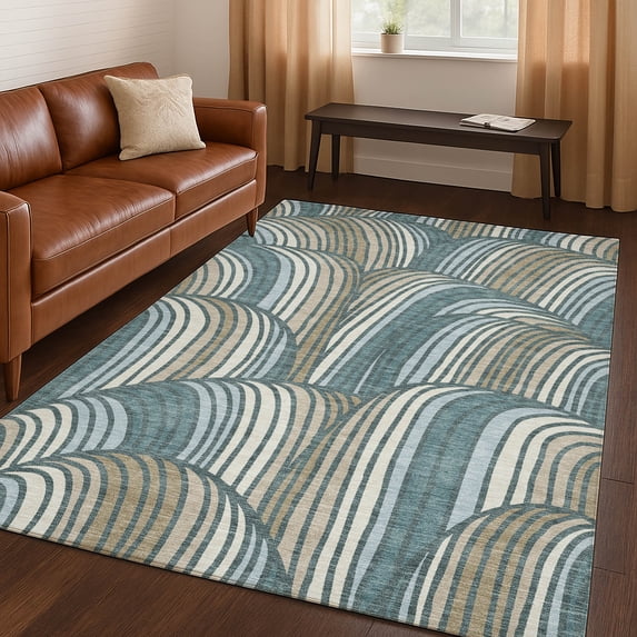 Addison Rugs Chantille Indoor/Outdoor Contemporary Mid-century Modern Teal Machine Washable Rectangle Rug, 8' x 10'