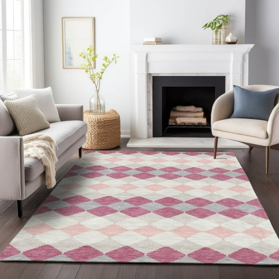 Addison Rugs Chantille Indoor/Outdoor Transitional Geometric Pink Washable Rectangle Rug, 3' x 5'