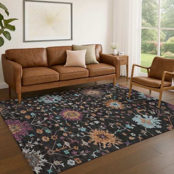 Addison Rugs Chantille Indoor/Outdoor Traditional Black Machine Washable Rectangle Rug, 10' x 14'