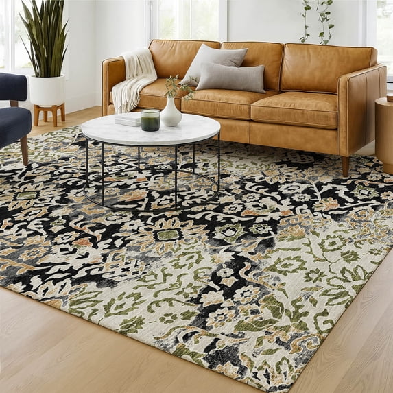 Addison Rugs Chantille Indoor/Outdoor Traditional Black Machine Washable Rectangle Rug, 10' x 14'