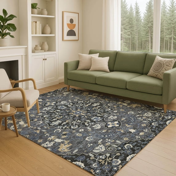 Addison Rugs Chantille Indoor/Outdoor Traditional Black Machine Washable Rectangle Rug, 10' x 14'