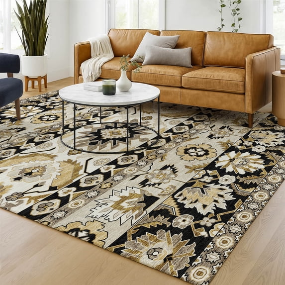 Addison Rugs Chantille Indoor/Outdoor Traditional Black Machine Washable Rectangle Rug, 8' x 10'