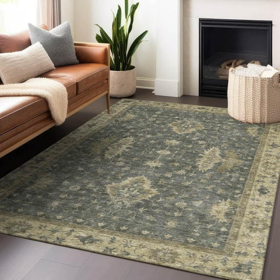 Addison Rugs Chantille Indoor/Outdoor Traditional Border Gray Machine Washable Rectangle Rug, 9' x 12'