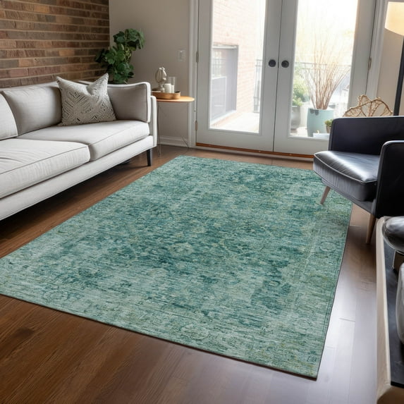 Addison Rugs Chantille Indoor/Outdoor Traditional Border Teal Machine Washable Rectangle Rug, 8' x 10'