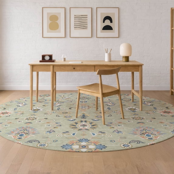 Addison Rugs Chantille Indoor/Outdoor Traditional Celery Machine Washable Round Rug, 8' x 8'