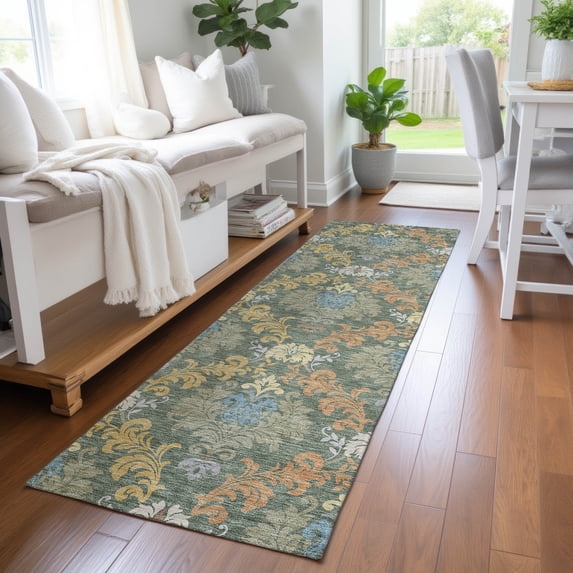 Addison Rugs Chantille Indoor/Outdoor Traditional Damask Basil Machine Washable Runner Rug, 2'3" x 7'6"