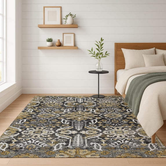Addison Rugs Chantille Indoor/Outdoor Traditional Damask Black Machine Washable Rectangle Rug, 10' x 14'