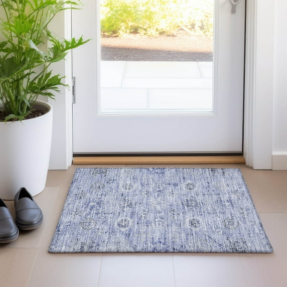 Addison Rugs Chantille Indoor/Outdoor Traditional Damask Blue Washable Rectangle Rug, 1'8" x 2'6"