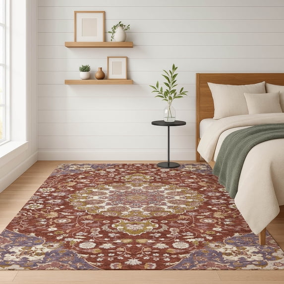 Addison Rugs Chantille Indoor/Outdoor Traditional Damask Burgundy Machine Washable Rectangle Rug, 9' x 12'