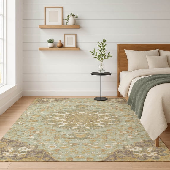 Addison Rugs Chantille Indoor/Outdoor Traditional Damask Celery Machine Washable Rectangle Rug, 10' x 14'