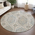 thumbnail image 1 of Addison Rugs Chantille Indoor/Outdoor Traditional Damask Ivory Machine Washable Round Rug, 8' x 8', 1 of 7