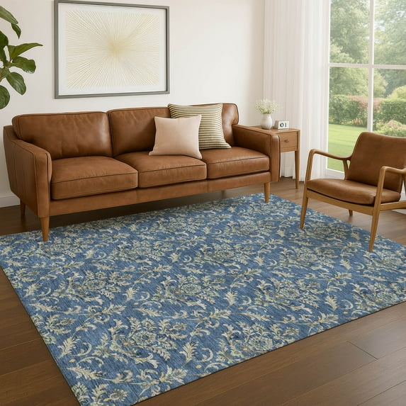 Addison Rugs Chantille Indoor/Outdoor Traditional Damask Navy Machine Washable Rectangle Rug, 3' x 5'