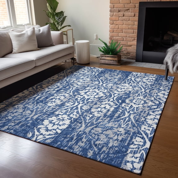Addison Rugs Chantille Indoor/Outdoor Traditional Damask Navy Machine Washable Rectangle Rug, 8' x 10'