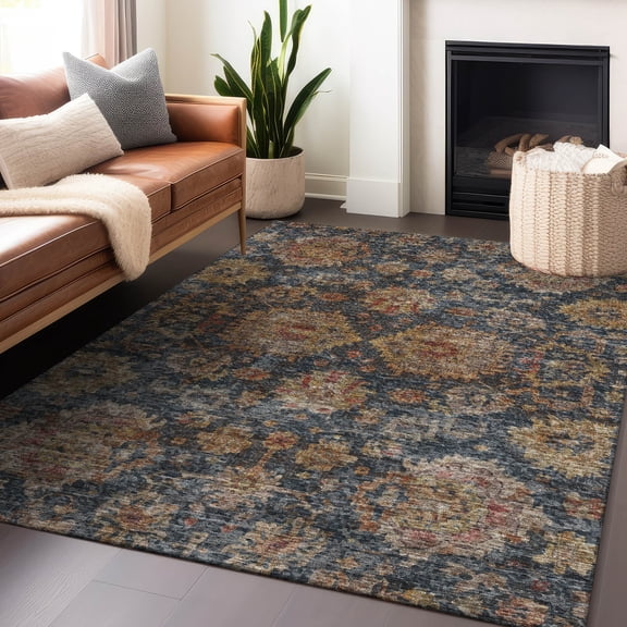 Addison Rugs Chantille Indoor/Outdoor Traditional Damask Navy Washable Rectangle Rug, 5' x 7'6"