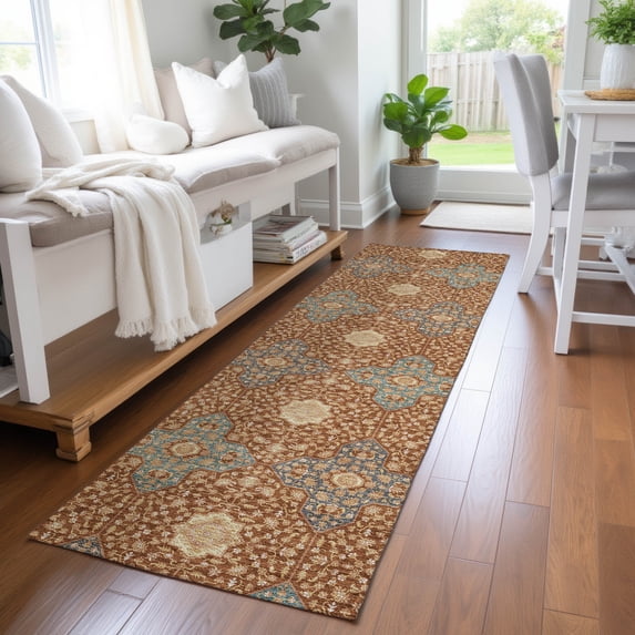 Addison Rugs Chantille Indoor/Outdoor Traditional Damask Paprika Machine Washable Runner Rug, 2'3" x 7'6"