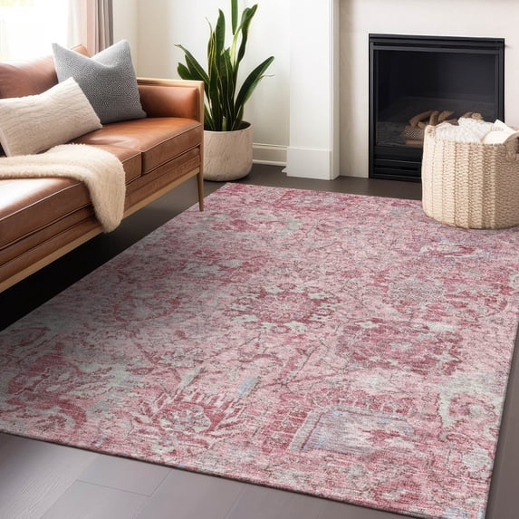 Addison Rugs Chantille Indoor/Outdoor Traditional Damask Pink Washable Rectangle Rug, 5' x 7'6"