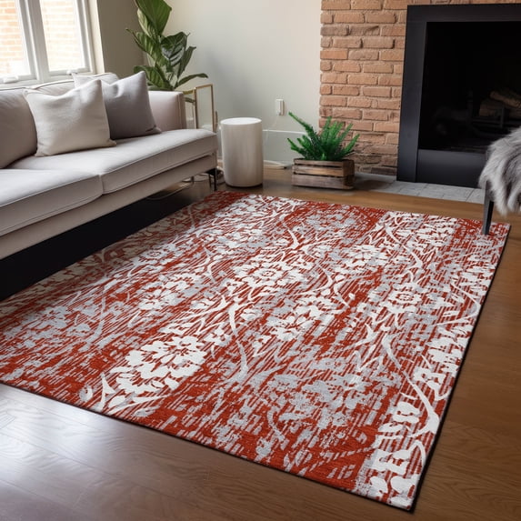 Addison Rugs Chantille Indoor/Outdoor Traditional Damask Red Machine Washable Rectangle Rug, 5' x 7'6"