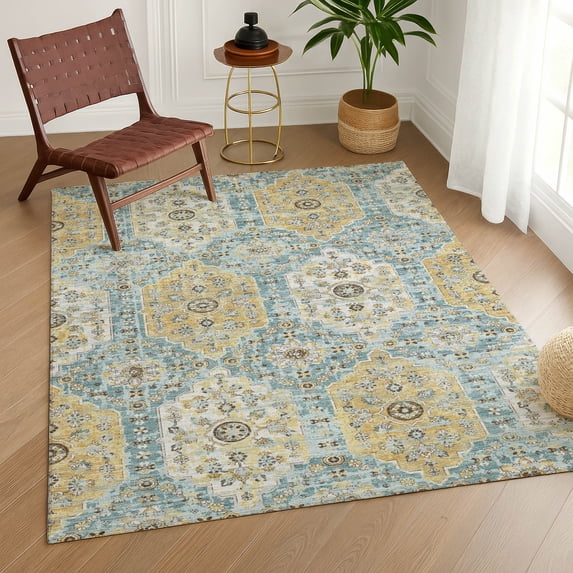 Addison Rugs Chantille Indoor/Outdoor Traditional Damask Teal Machine Washable Rectangle Rug, 9' x 12'