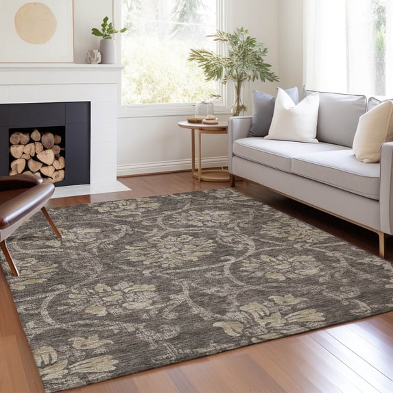 Addison Rugs Chantille Indoor/Outdoor Traditional Floral Brown Washable Rectangle Rug, 3' x 5'