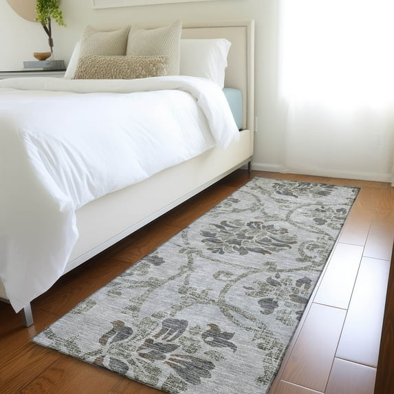 Addison Rugs Chantille Indoor/Outdoor Traditional Floral Gray Washable Runner Rug, 2'3" x 7'6"