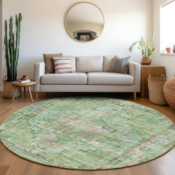 Addison Rugs Chantille Indoor/Outdoor Traditional Global Aloe Machine Washable Round Rug, 8' x 8'