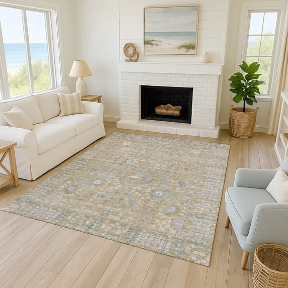 Addison Rugs Chantille Indoor/Outdoor Traditional Global Beige Machine Washable Rectangle Rug, 5' x 7'6"