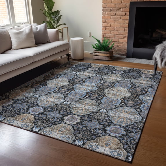 Addison Rugs Chantille Indoor/Outdoor Traditional Global Black Machine Washable Rectangle Rug, 10' x 14'