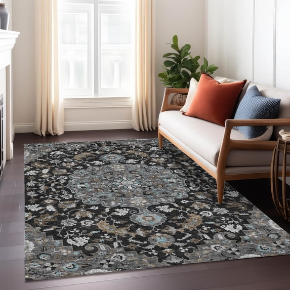 Addison Rugs Chantille Indoor/Outdoor Traditional Global Black Machine Washable Rectangle Rug, 10' x 14'