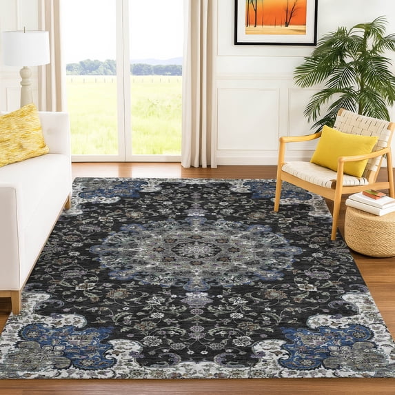 Addison Rugs Chantille Indoor/Outdoor Traditional Global Black Machine Washable Rectangle Rug, 10' x 14'