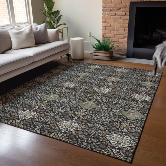 Addison Rugs Chantille Indoor/Outdoor Traditional Global Black Machine Washable Rectangle Rug, 3' x 5'