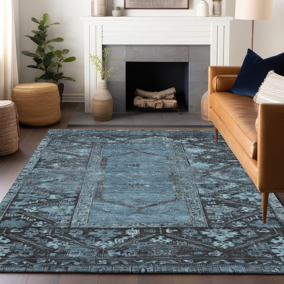 Addison Rugs Chantille Indoor/Outdoor Traditional Global Blue Machine Washable Rectangle Rug, 10' x 14'