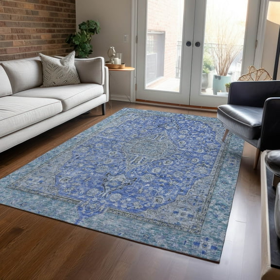 Addison Rugs Chantille Indoor/Outdoor Traditional Global Blue Washable Rectangle Rug, 10' x 14'