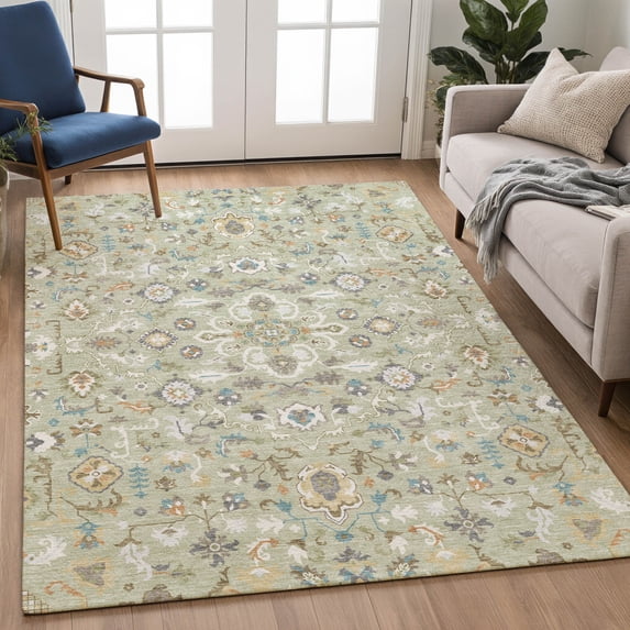 Addison Rugs Chantille Indoor/Outdoor Traditional Global Celery Machine Washable Rectangle Rug, 5' x 7'6"