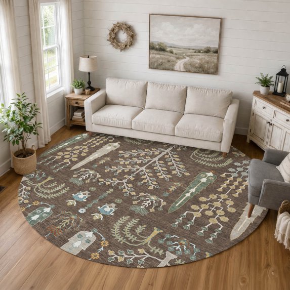 Addison Rugs Chantille Indoor/Outdoor Traditional Global Coffee Machine Washable Round Rug, 8' x 8'